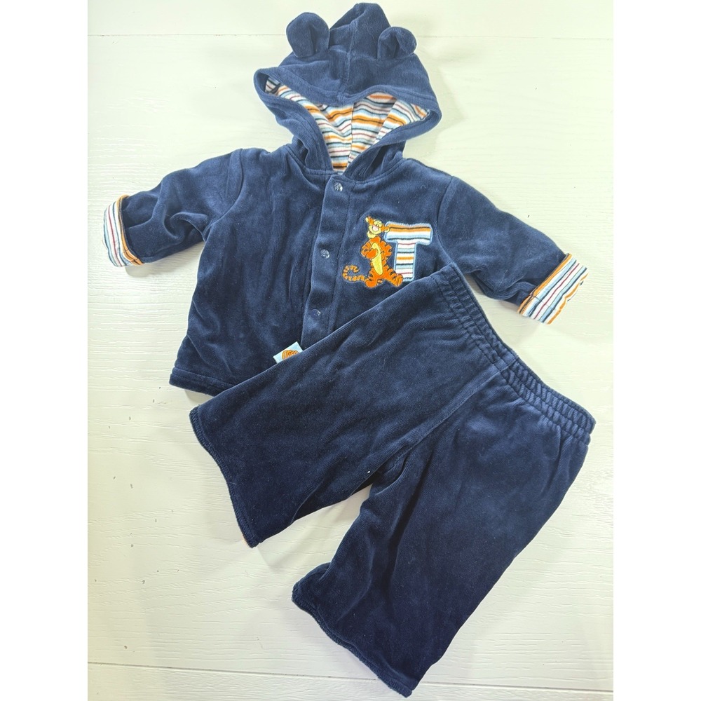 Vintage Y2K Disney Baby Winnie The Pooh Tigger Boys Velour Tracksuit Outfit 0-3M